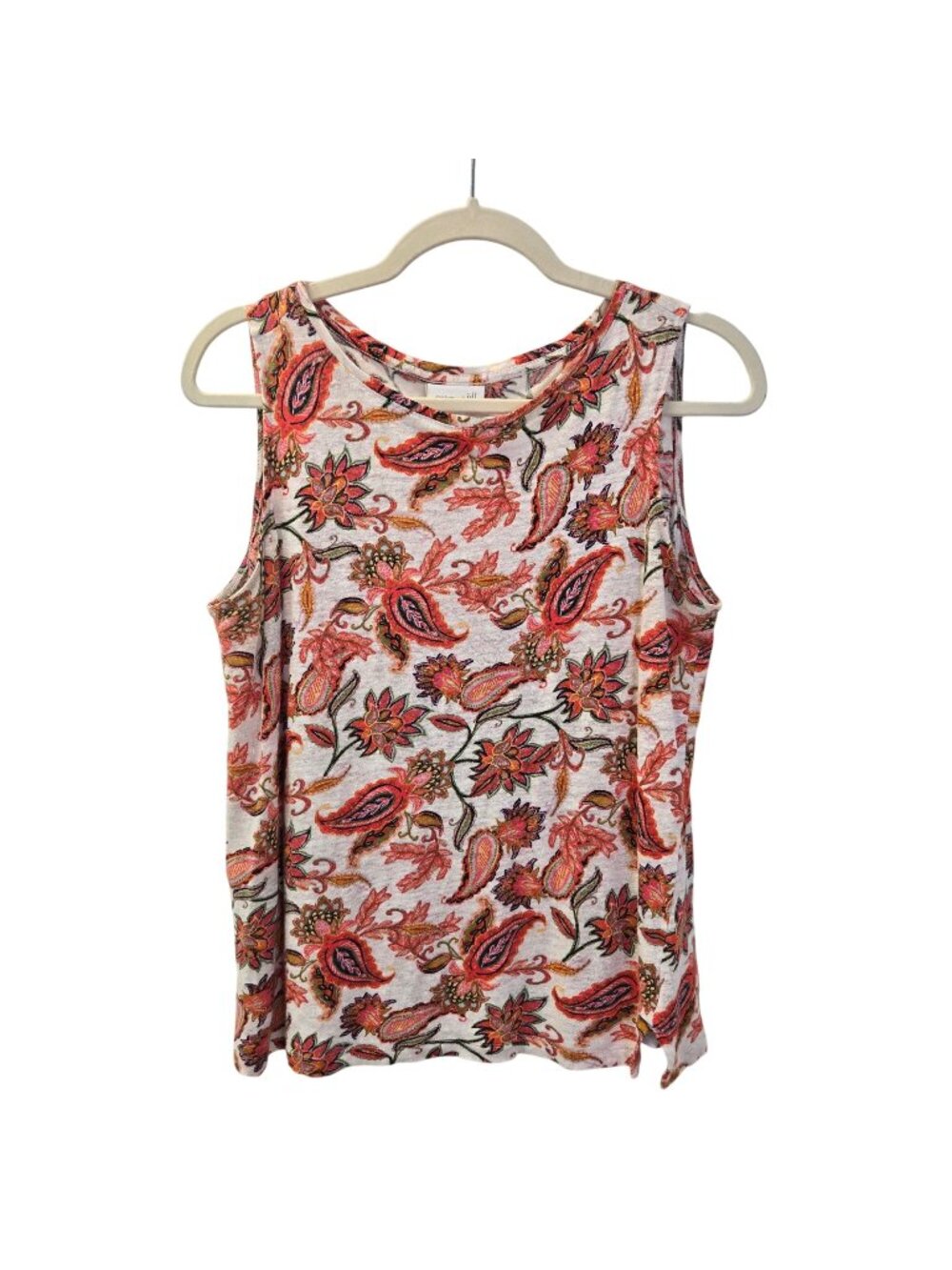 J. Jill Love Linen 100% Linen Paisley Print Tank Top Size Medium Petite